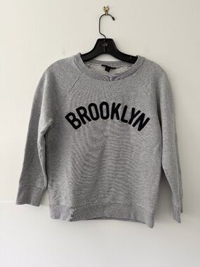 J. Crew Grey Heather Raglan Brooklyn Felt Appliqué Retro French Terry Sweatshirt